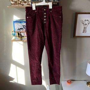 Lucky Brand burgundy corduroy buttonfly ankle pant